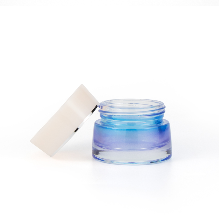 New arrival 30gram 50gram gradient body scrub cream cosmetic packaging flat skin care face cream glass jars with caps