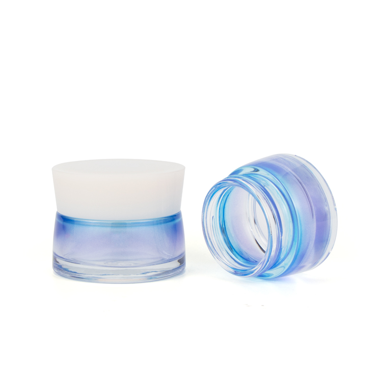 New arrival 30gram 50gram gradient body scrub cream cosmetic packaging flat skin care face cream glass jars with caps