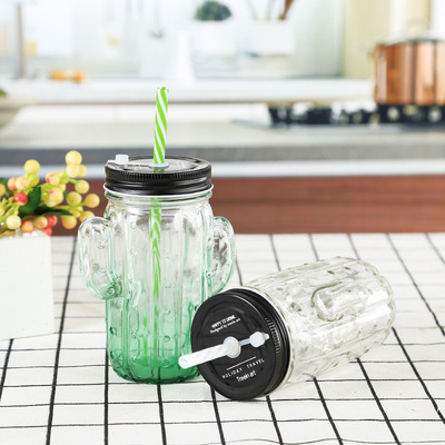 New arrival 400ml food grade glass mason jars glass cup glass bottle With Straw Lid