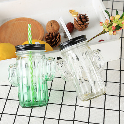New arrival 400ml food grade glass mason jars glass cup glass bottle With Straw Lid