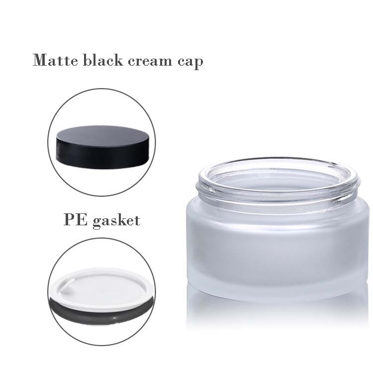 New arrival 50G glass packaging cream jar with black lid