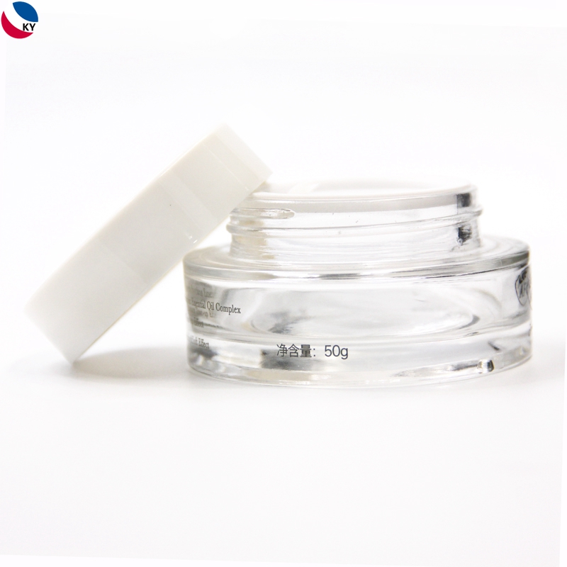 New arrival 50g 1.7oz clear cosmetic glass jar packing with white lid