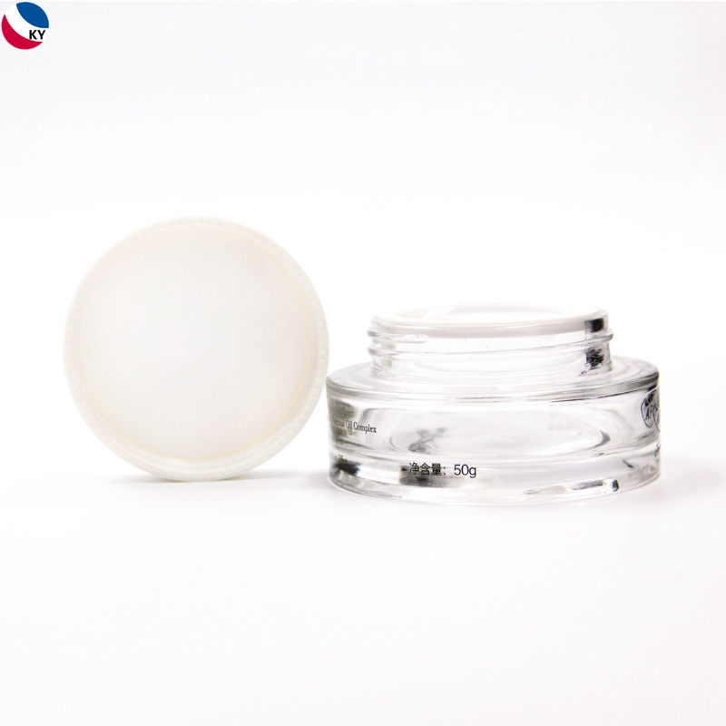 New arrival 50g 1.7oz clear cosmetic glass jar packing with white lid