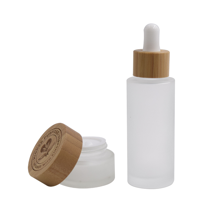 New arrival 50ml frosted bamboo glass dropper bottle with bamboo dropper