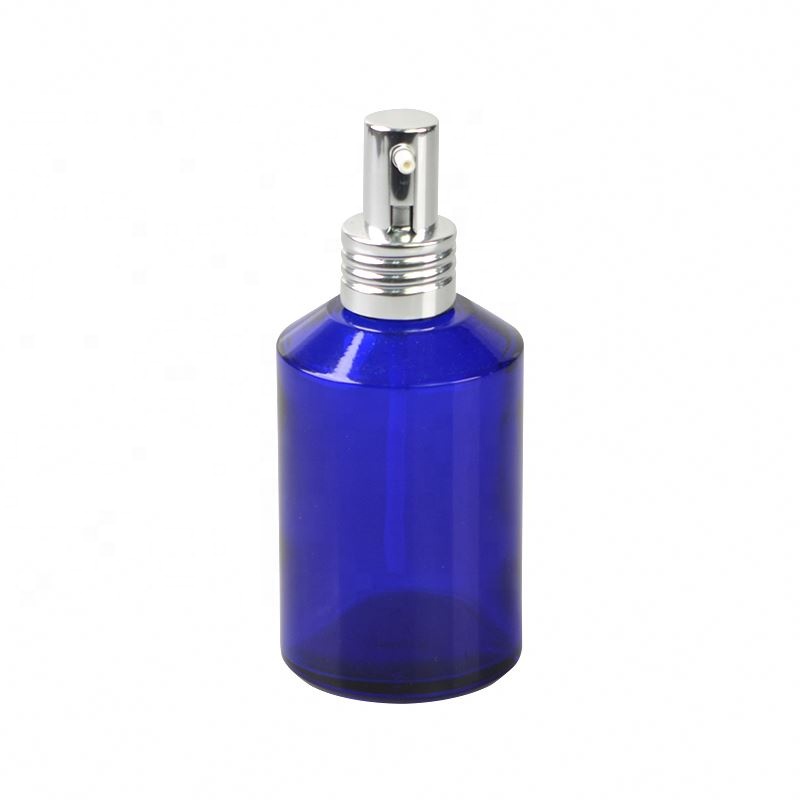 New arrival blue glass bottle with aluminium pump