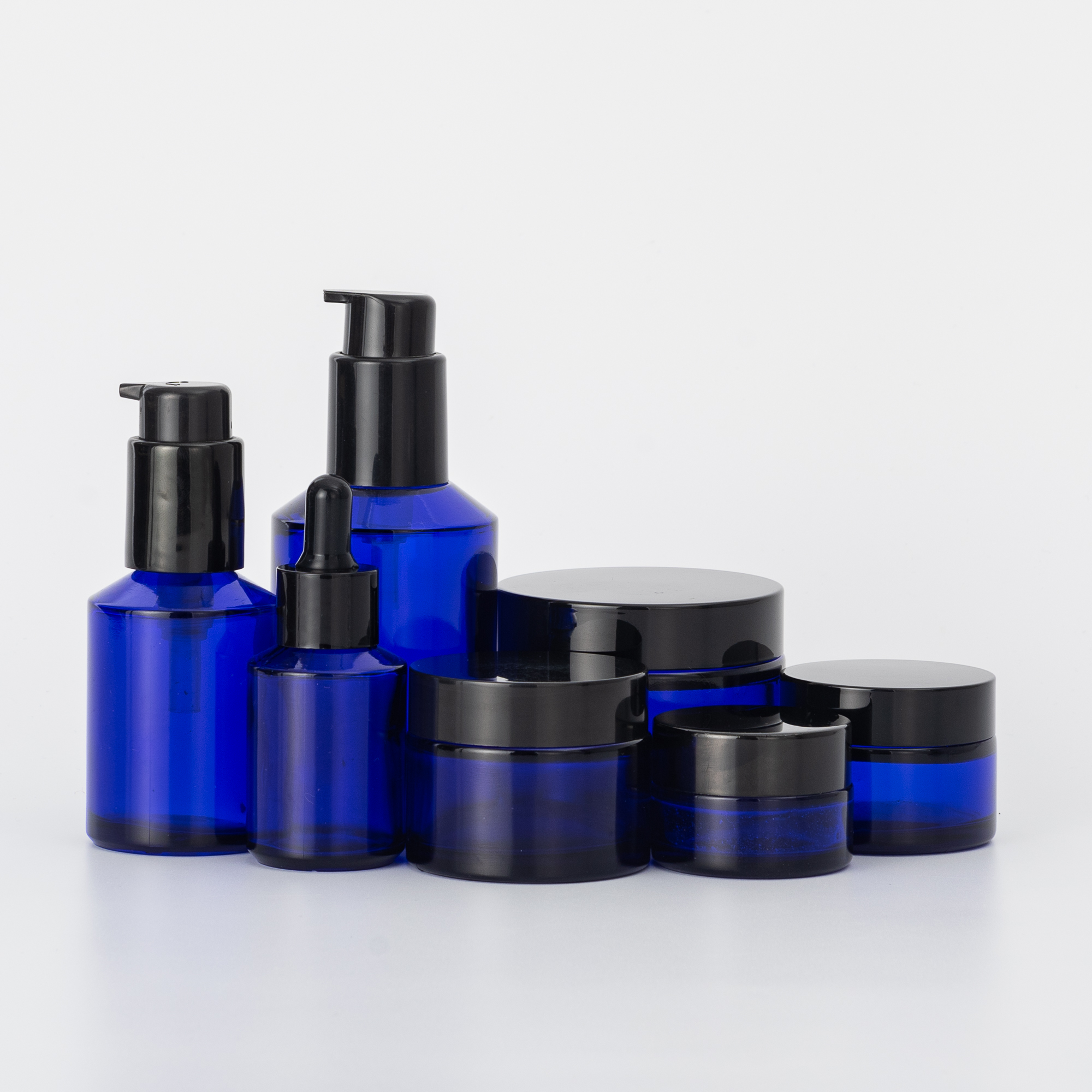 New arrival cobalt blue glass cream jars blue cobalt glass jars blue glass bottle