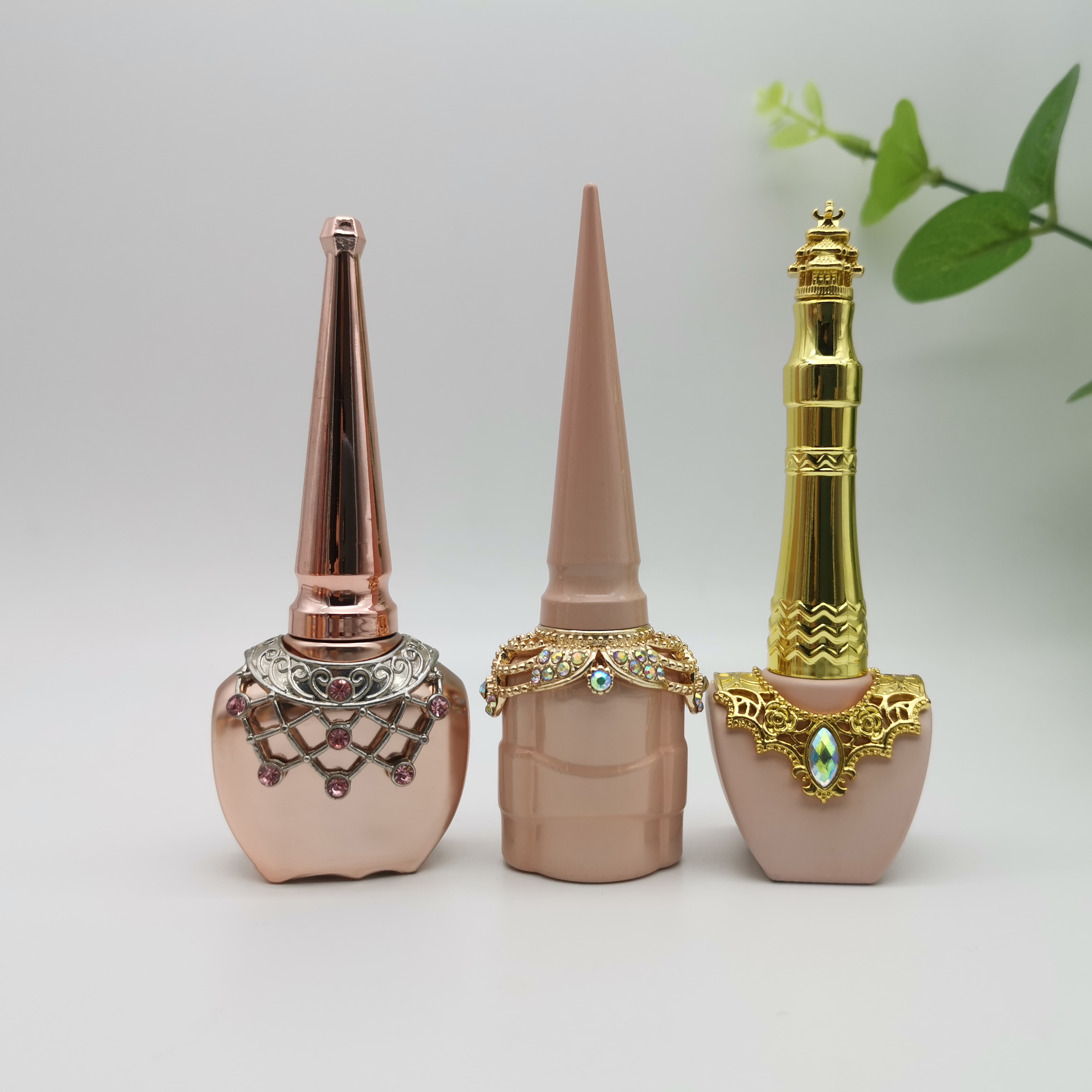 New arrival custom luxury electroplating cosmetic 10ml 15ml nail polish glass bottle with brush