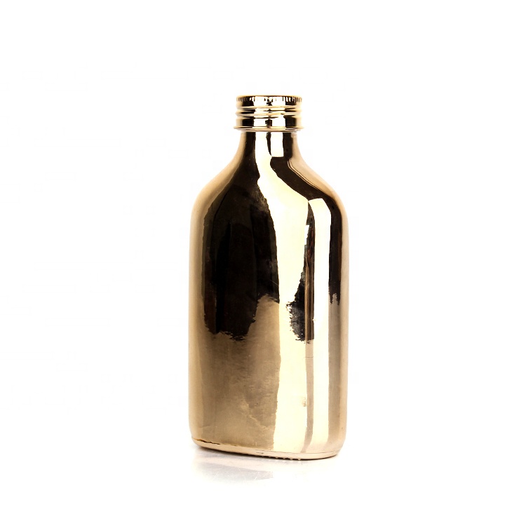 New arrival electroplating glass bottles with screw aluminum cap for coffee wine liquor