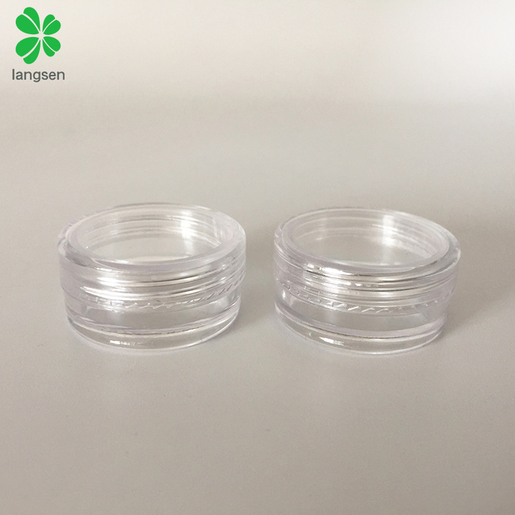 New arrival plastic transparent clear 2g cosmetic jar, mini 2 gram cosmetic dispenser pot container with concave ball base