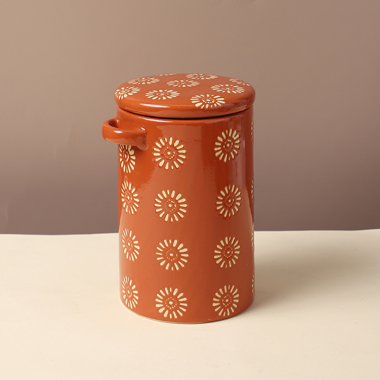 New arrivals food storage hand painted orange ceramic storage tea coffee sugar canisters with spoon