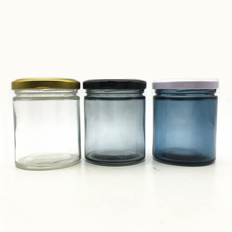 New arrive wholesale clear embossed candle glass jar with metal lid 12oz