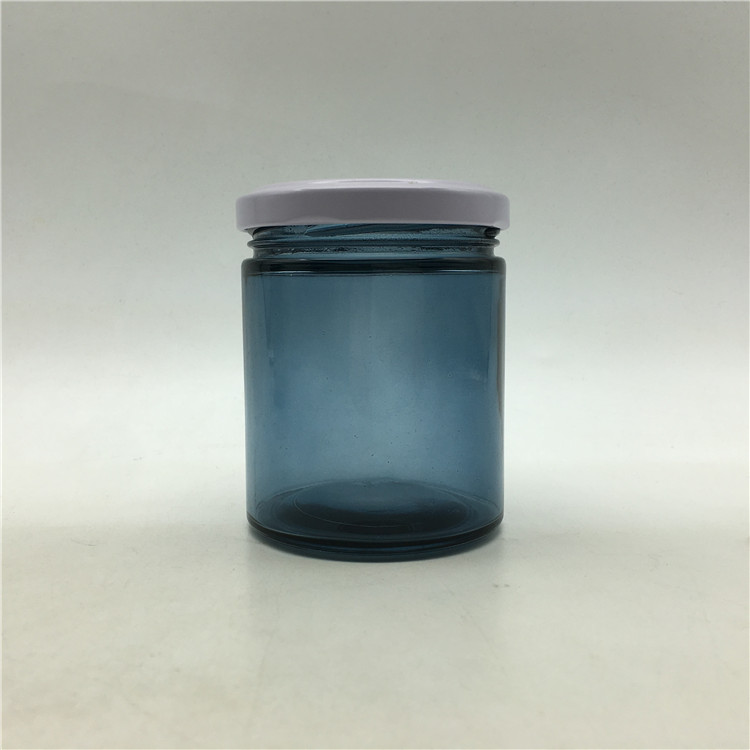 New arrive wholesale clear embossed candle glass jar with metal lid 12oz