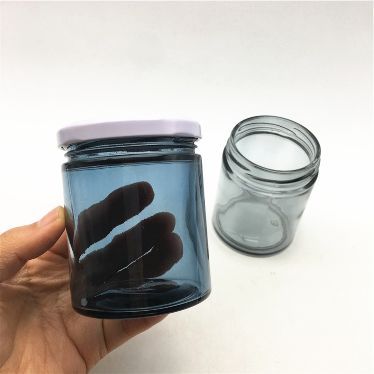 New arrive wholesale clear embossed candle glass jar with metal lid 12oz