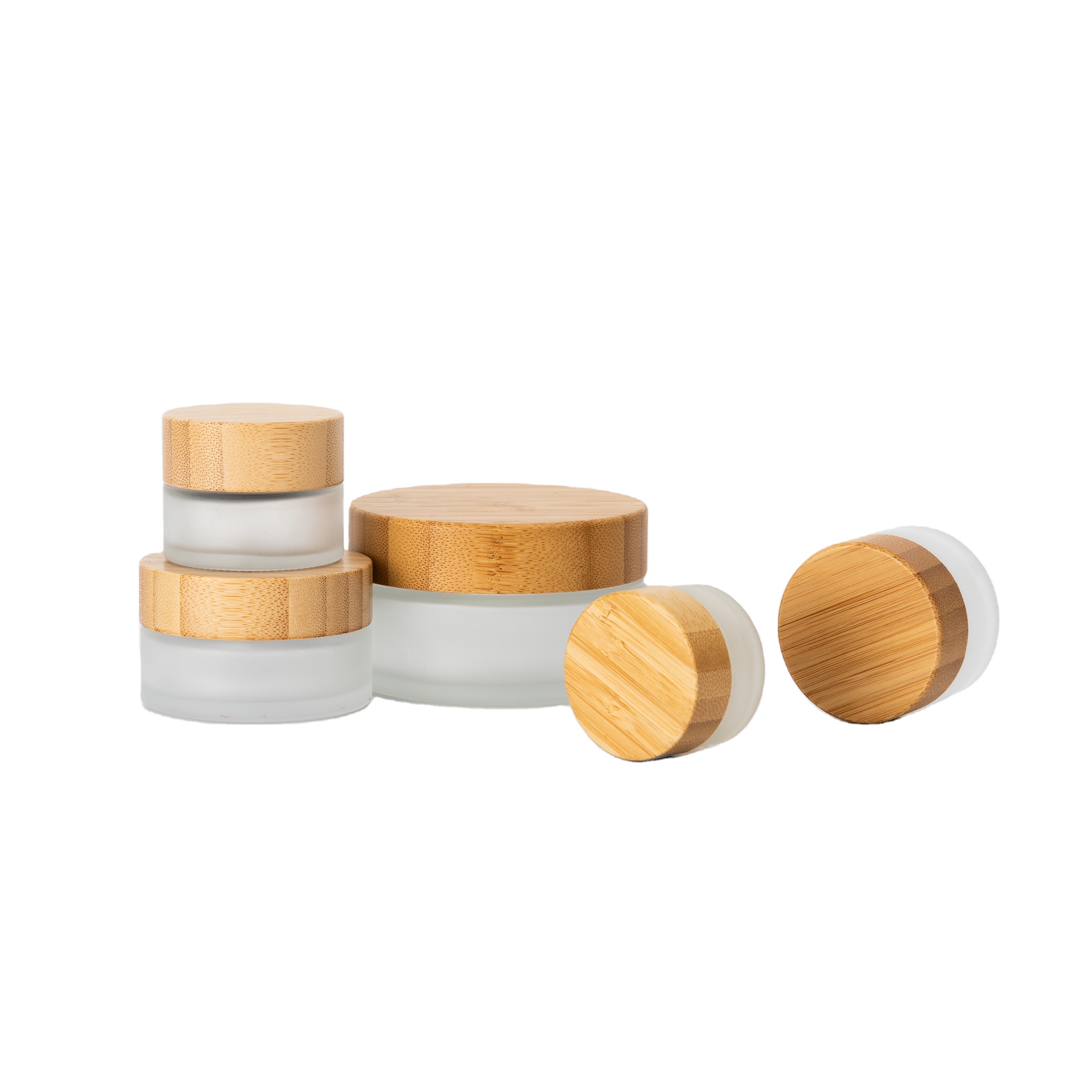 New clear frosted glass vacuum bamboo cap decorative jar