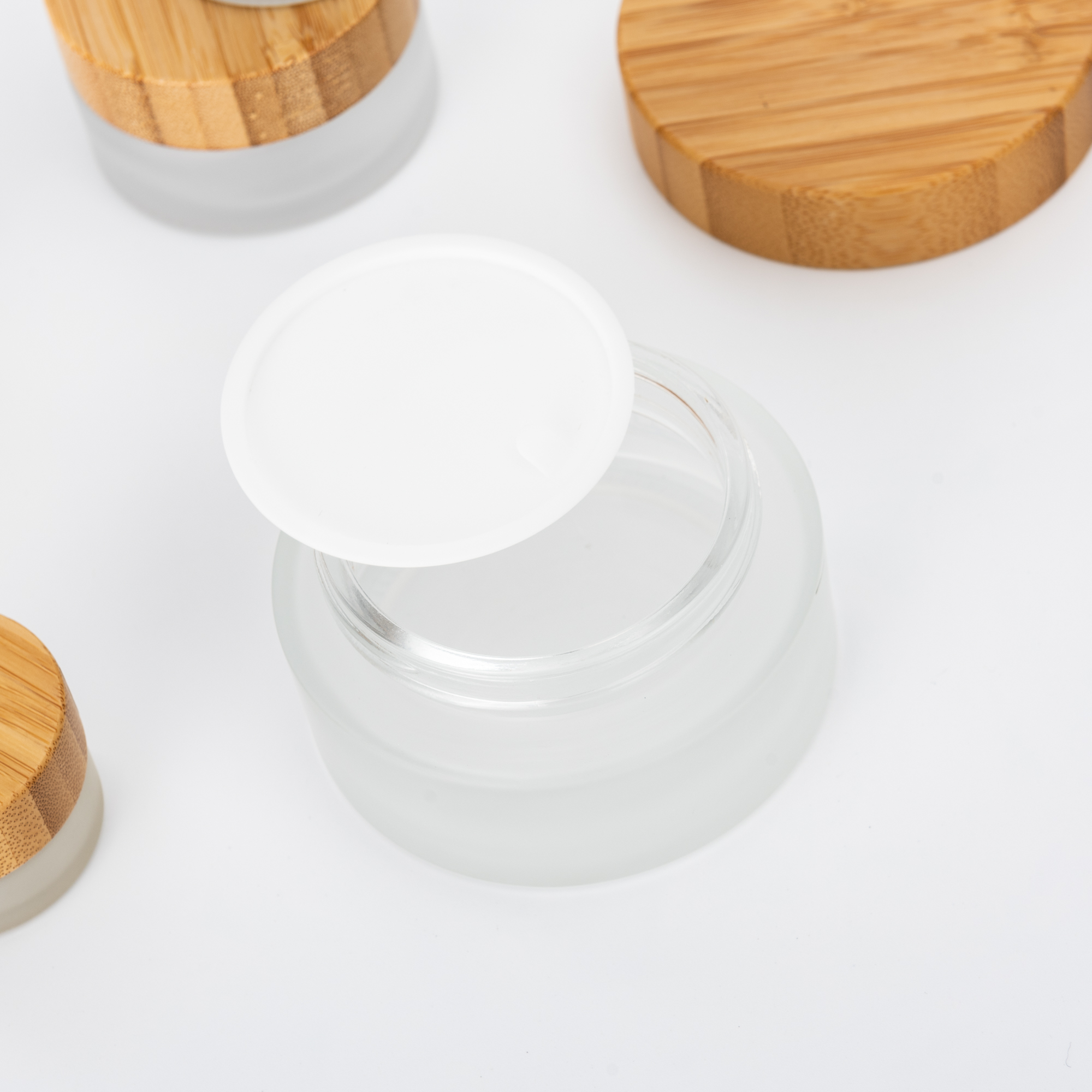 New clear frosted glass vacuum bamboo cap decorative jar