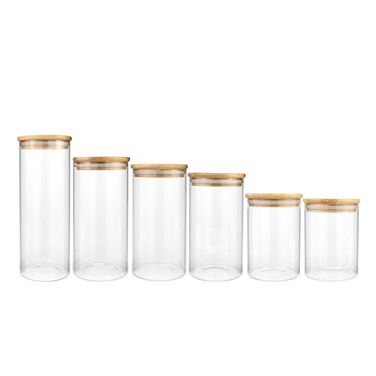 New clear storage container bamboo wooden lid 2 oz 3 oz 4 oz 6 oz 8 oz 16 oz straight sided glass jars with bamboo lids