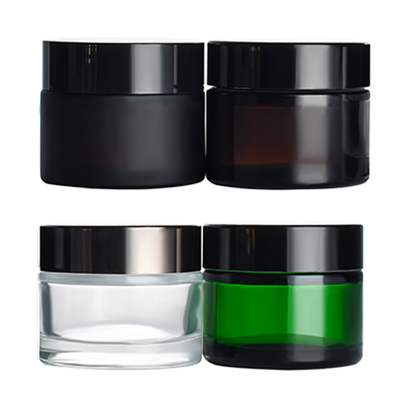 New cosmetic container 5g 10g 15g 20g 30g 50g 100g clear amber frosted matte black glass cream jar with aluminium Cap