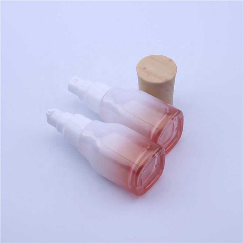 New cosmetics sub-bottling, cherry blossom red wood grain cover perfume & cream press glass packaging bottle with sprayer pump