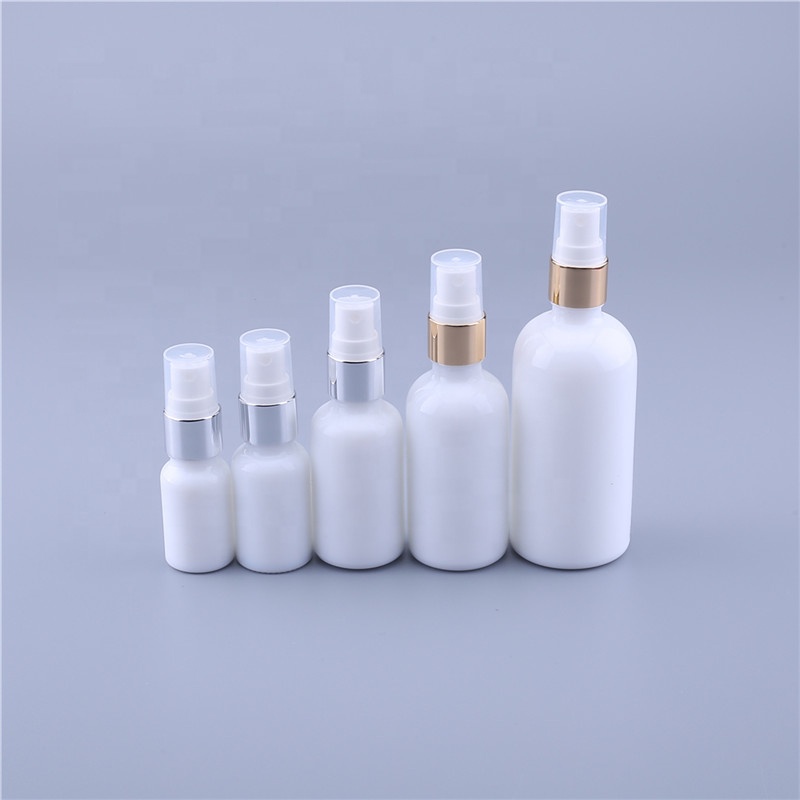 New cosmetics white color Glass Spray Bottle 10ml 20ml 30ml 50ml 100ml Perfume Packing Bottle with Silver Gold sprayer
