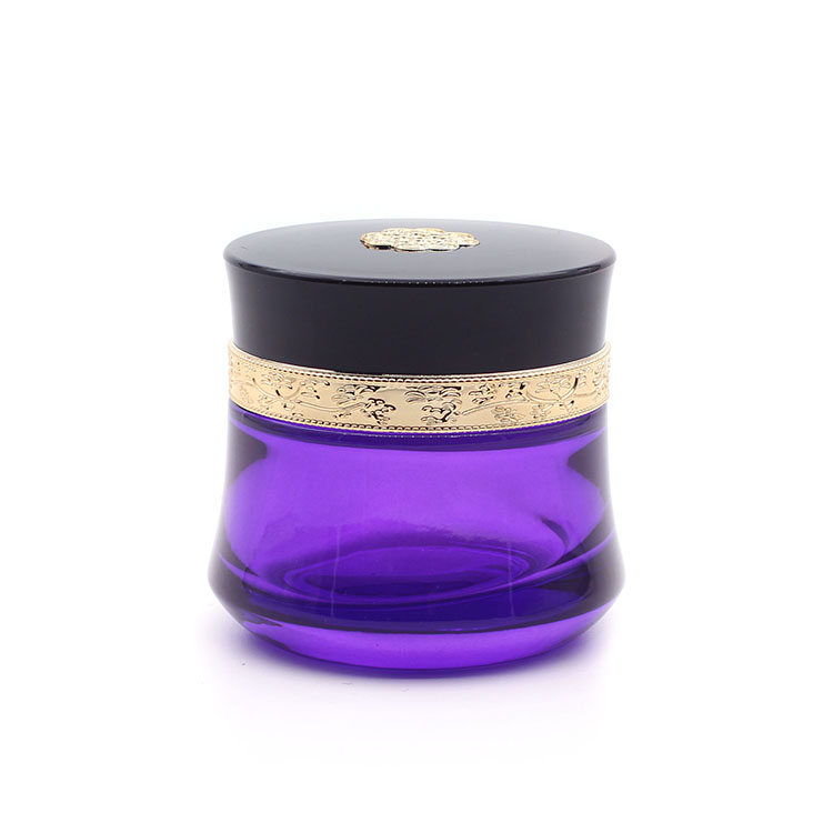 New custom Luxury Purple Cosmetic Cream Fancy Glass Jars and Lids Black Lid Wholesale Beauty Skin Care Cream Jar 50g