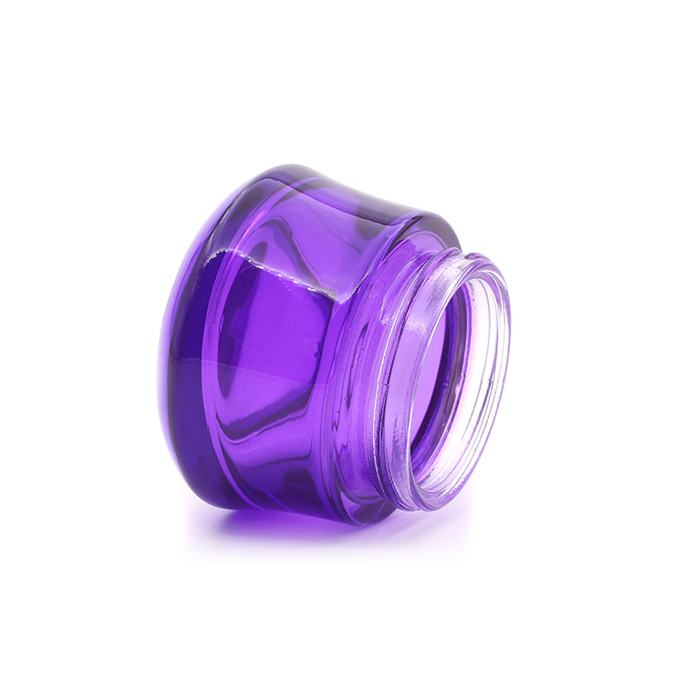 New custom Luxury Purple Cosmetic Cream Fancy Glass Jars and Lids Black Lid Wholesale Beauty Skin Care Cream Jar 50g