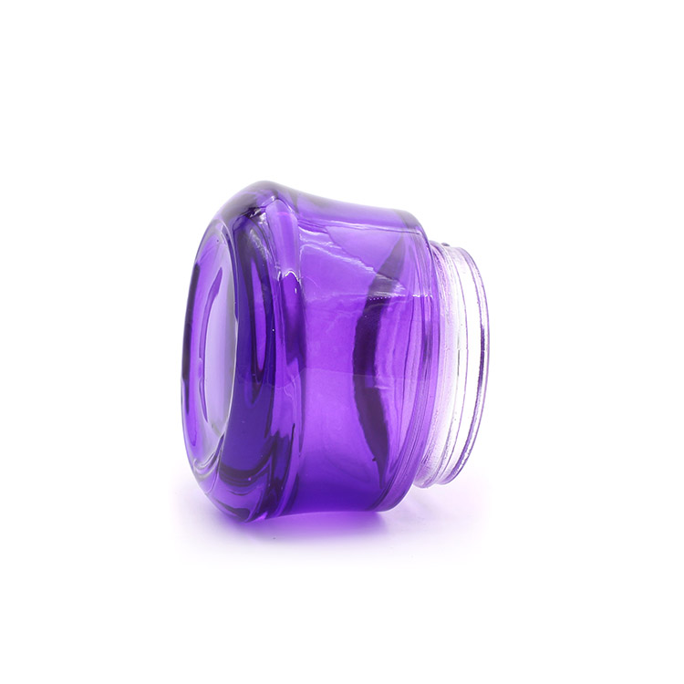 New custom Luxury Purple Cosmetic Cream Fancy Glass Jars and Lids Black Lid Wholesale Beauty Skin Care Cream Jar 50g