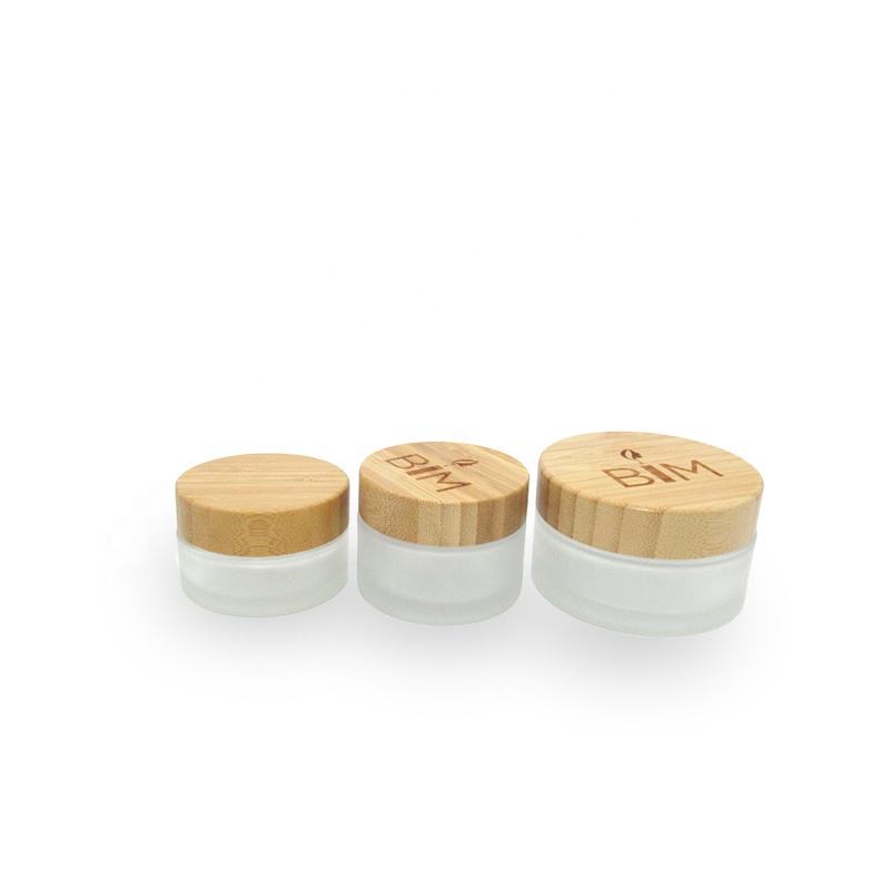 New design 15g 30g 50g frosted clear Airtight Wooden cosmetic packaging empty glass cream jar with bamboo lid