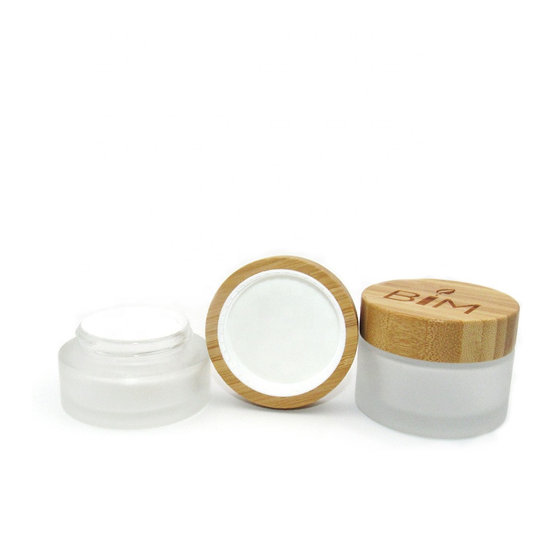 New design 15g 30g 50g frosted clear Airtight Wooden cosmetic packaging empty glass cream jar with bamboo lid