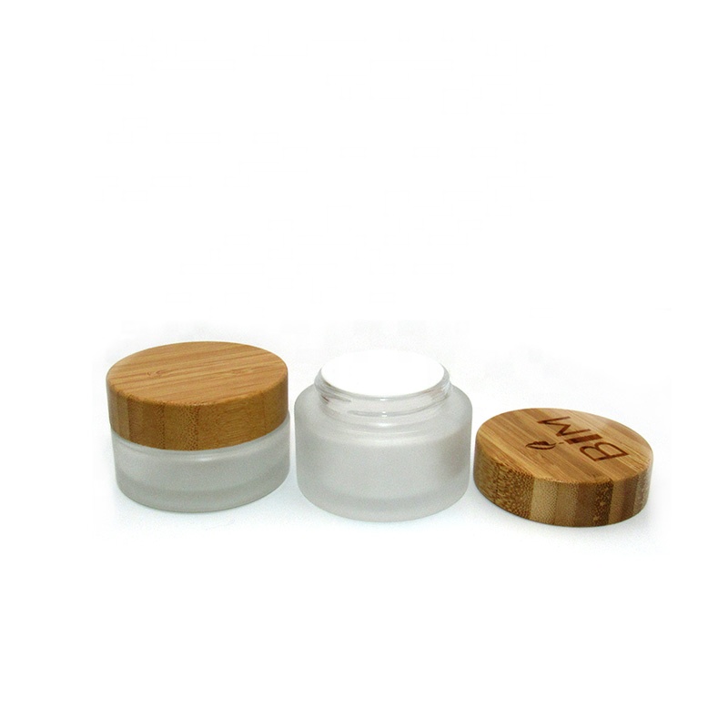 New design 15g 30g 50g frosted clear Airtight Wooden cosmetic packaging empty glass cream jar with bamboo lid