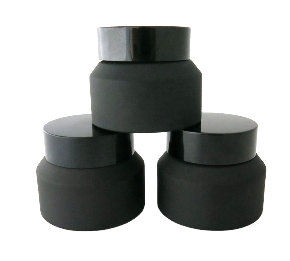 New design 15g small frost black cosmetic jar, 1/2 oz matte black container with wide open mouth