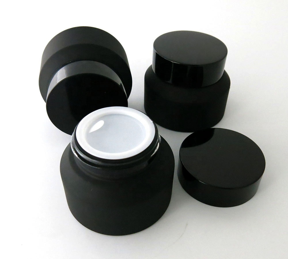 New design 15g small frost black cosmetic jar, 1/2 oz matte black container with wide open mouth