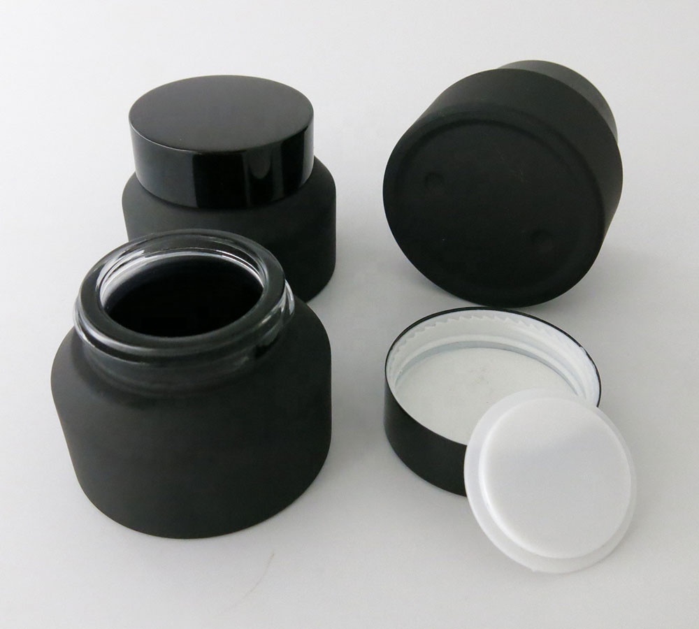 New design 15g small frost black cosmetic jar, 1/2 oz matte black container with wide open mouth