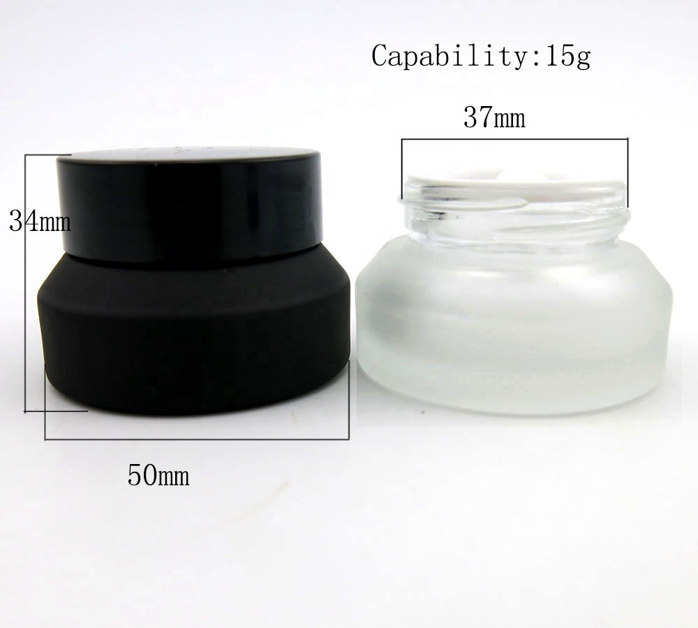 New design 15g small frost black cosmetic jar, 1/2 oz matte black container with wide open mouth