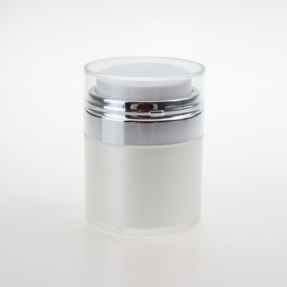 New design 15ml airless jar silver airless cosmetic jars 30ml 50ml white pump lotion containers