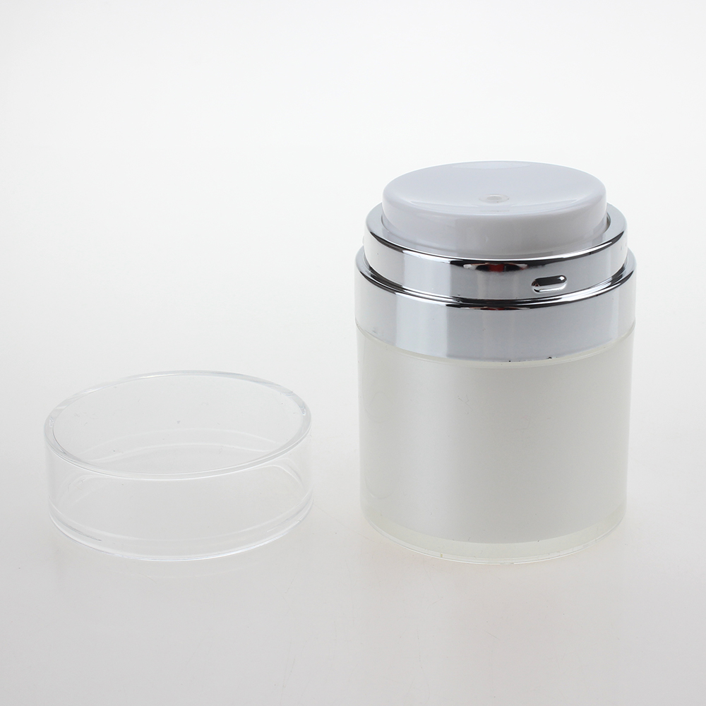 New design 15ml airless jar silver airless cosmetic jars 30ml 50ml white pump lotion containers