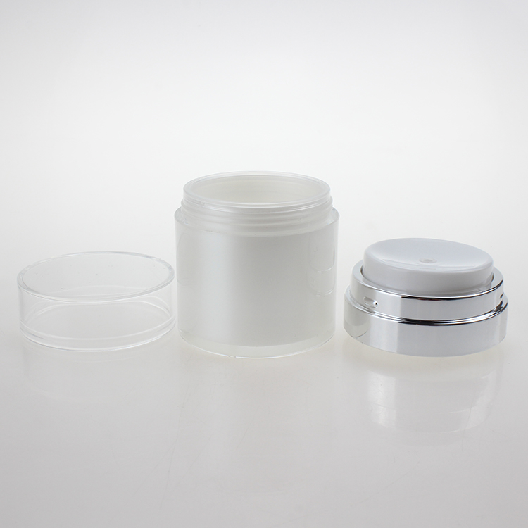 New design 15ml airless jar silver airless cosmetic jars 30ml 50ml white pump lotion containers