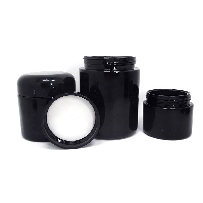 New design 2 4 oz air tight medical polystyrene screw top uv lid black glass storage stash jars