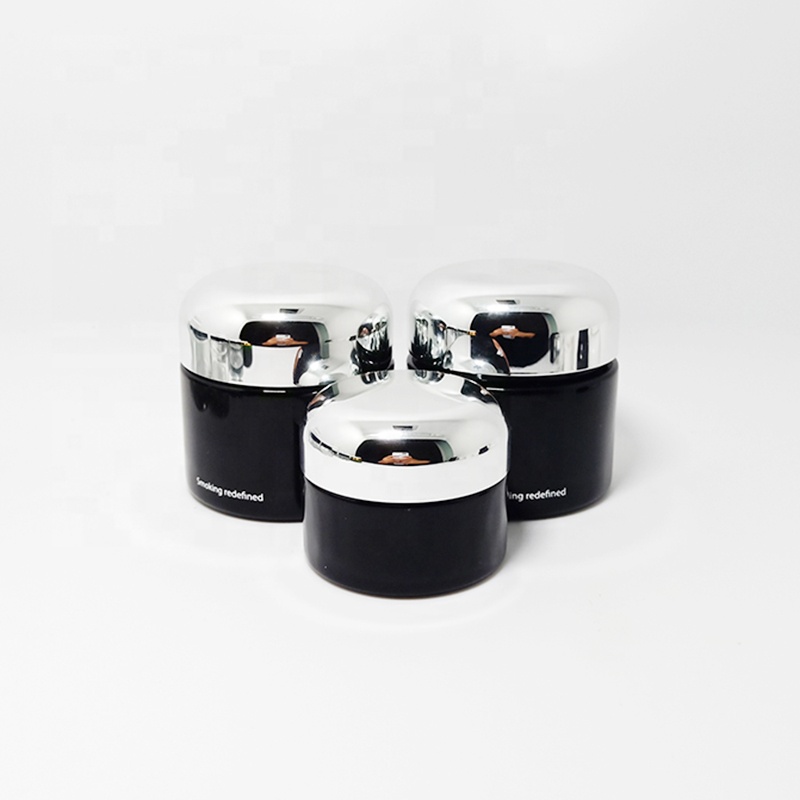 New design 2 4 oz air tight medical polystyrene screw top uv lid black glass storage stash jars
