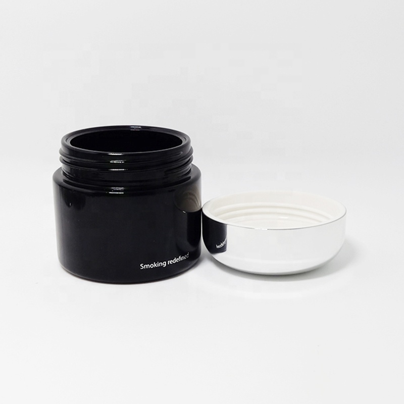 New design 2 4 oz air tight medical polystyrene screw top uv lid black glass storage stash jars