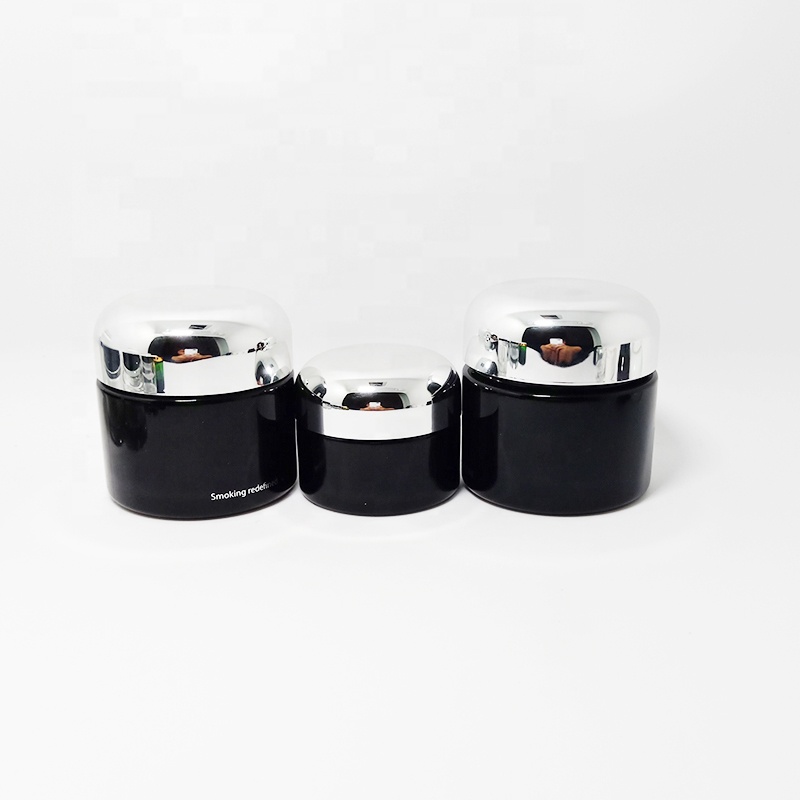 New design 2 4 oz air tight medical polystyrene screw top uv lid black glass storage stash jars