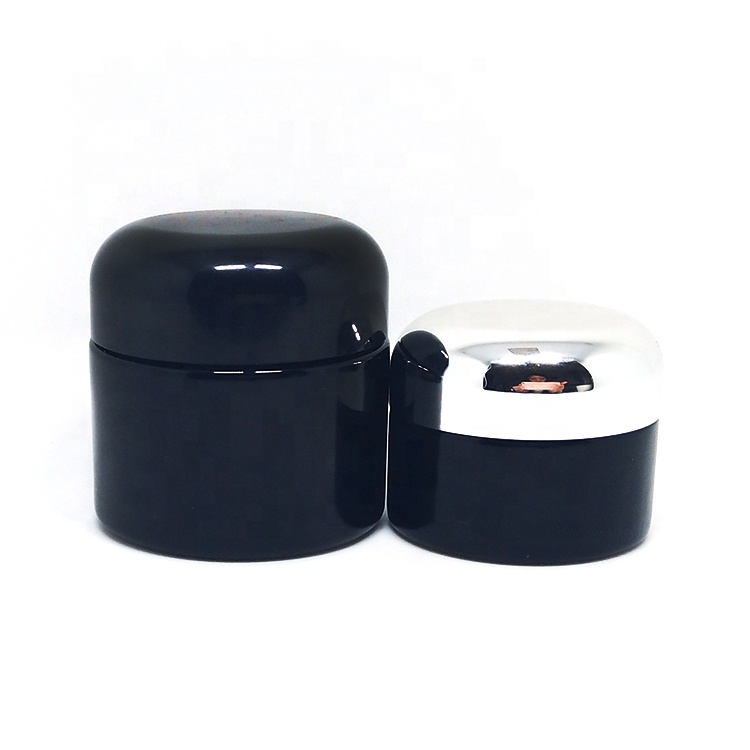 New design 2 4 oz air tight medical polystyrene screw top uv lid black glass storage stash jars