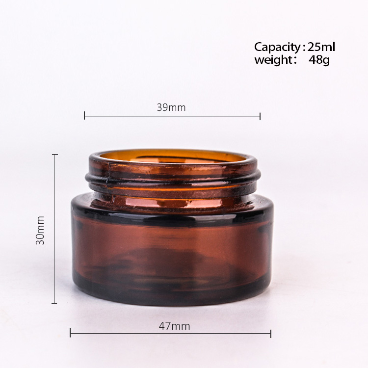 New design 20g Amber color round glass jar cream container with silver cap