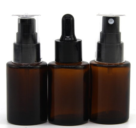 New design 20ml 30ml 1oz 50ml Amber Clear Frosted Clear Glass Flat Shoulder Cosmetic Serum Lotion White Dropper Bottle