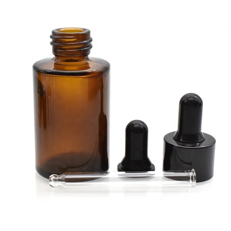 New design 20ml 30ml 1oz 50ml Amber Clear Frosted Clear Glass Flat Shoulder Cosmetic Serum Lotion White Dropper Bottle