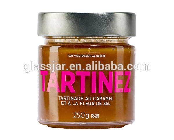 New design 250ml glass mason jar peanut butter jam honey jar with high deep metal lid