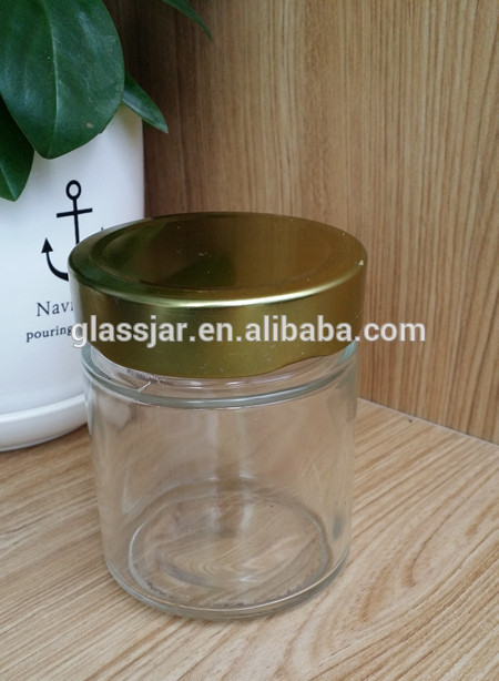 New design 250ml glass mason jar peanut butter jam honey jar with high deep metal lid