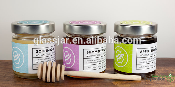 New design 250ml glass mason jar peanut butter jam honey jar with high deep metal lid