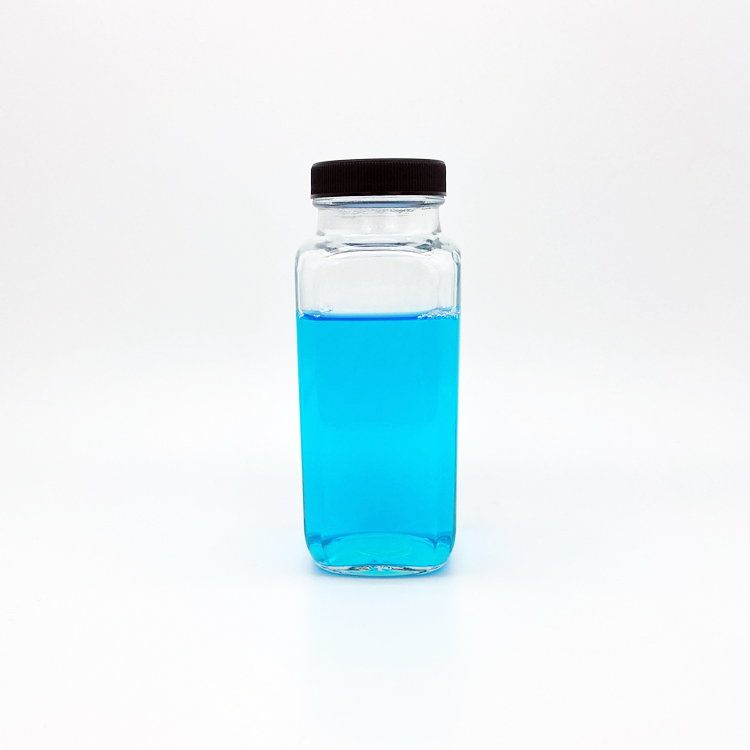 New design 250ml square clear glass juice beverage bottle with black plastic cap