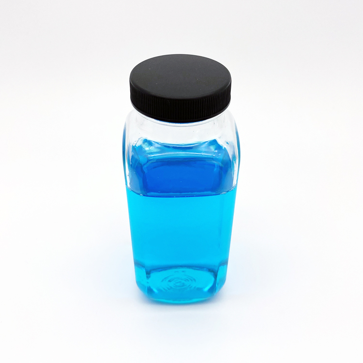 New design 250ml square clear glass juice beverage bottle with black plastic cap