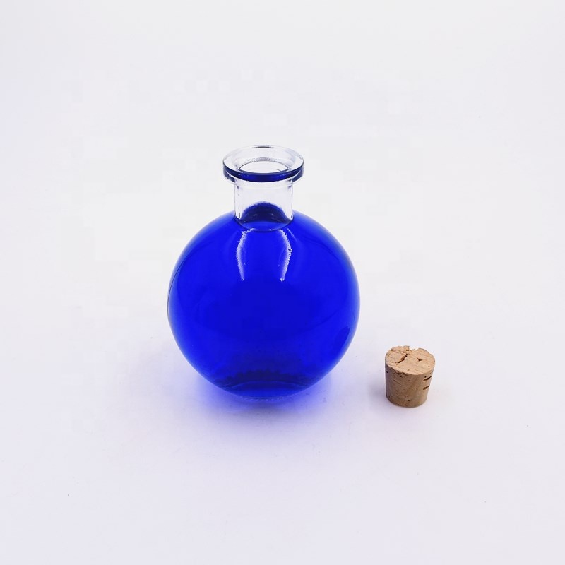 New design 280ml clear round perfume aromatherapy bottles Fragrance reed diffuser glass bottle with natural synthetic cork lid